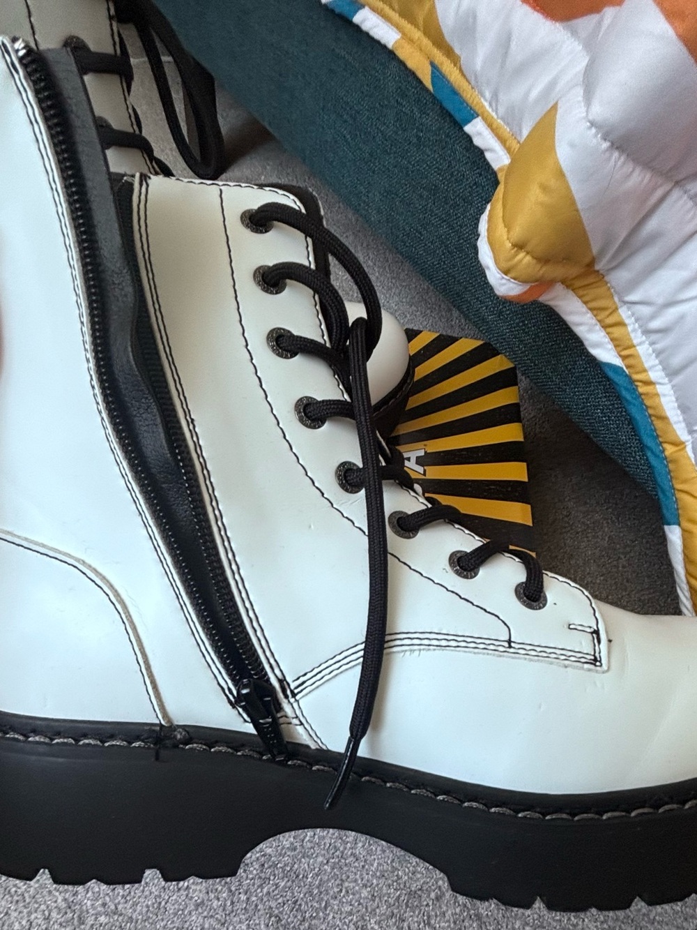 Skechers White and Black Combat Boots